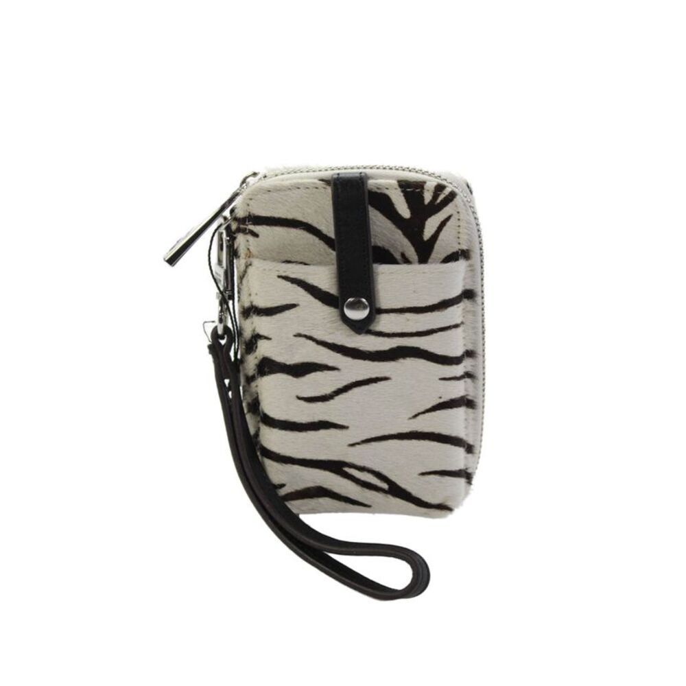 Aimee Kestenberg Womens Pony Hair Zebra Print Wristlet Wallet White Black
